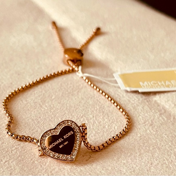 Michael Kors Jewelry - NWT Michael Kors Women's Stainless Steel Gold-Tone Slider heart bracelet